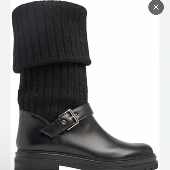 Gianvito Rossi Black Leather Knit Boots with Buckle - Picture 1 of 8